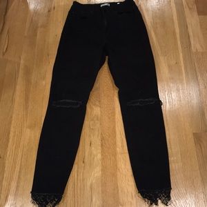 Black jeans with lace detail